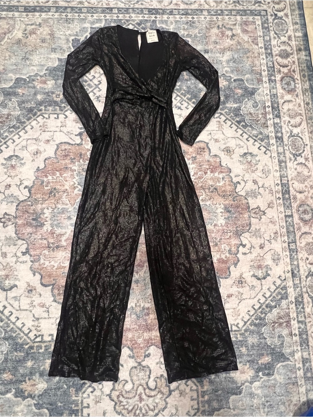 Style Rack Black Metallic Wrap Jumpsuit